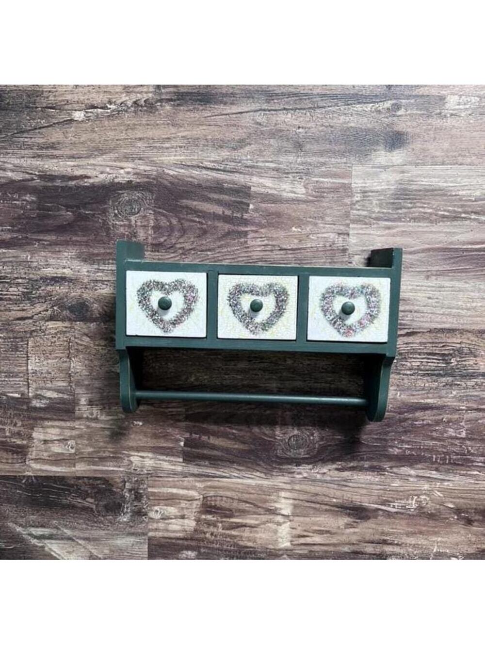 Vintage Wooden Wall Shelf with 3 Drawers | Cottage Kitchen Organizer